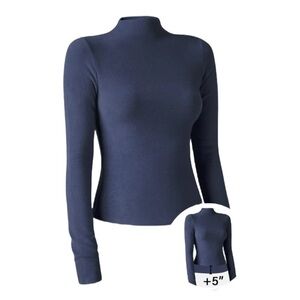 OGL Indigo Blue Mid Thermal Brushed Mock Neck Top Hip Length Womens Size XL